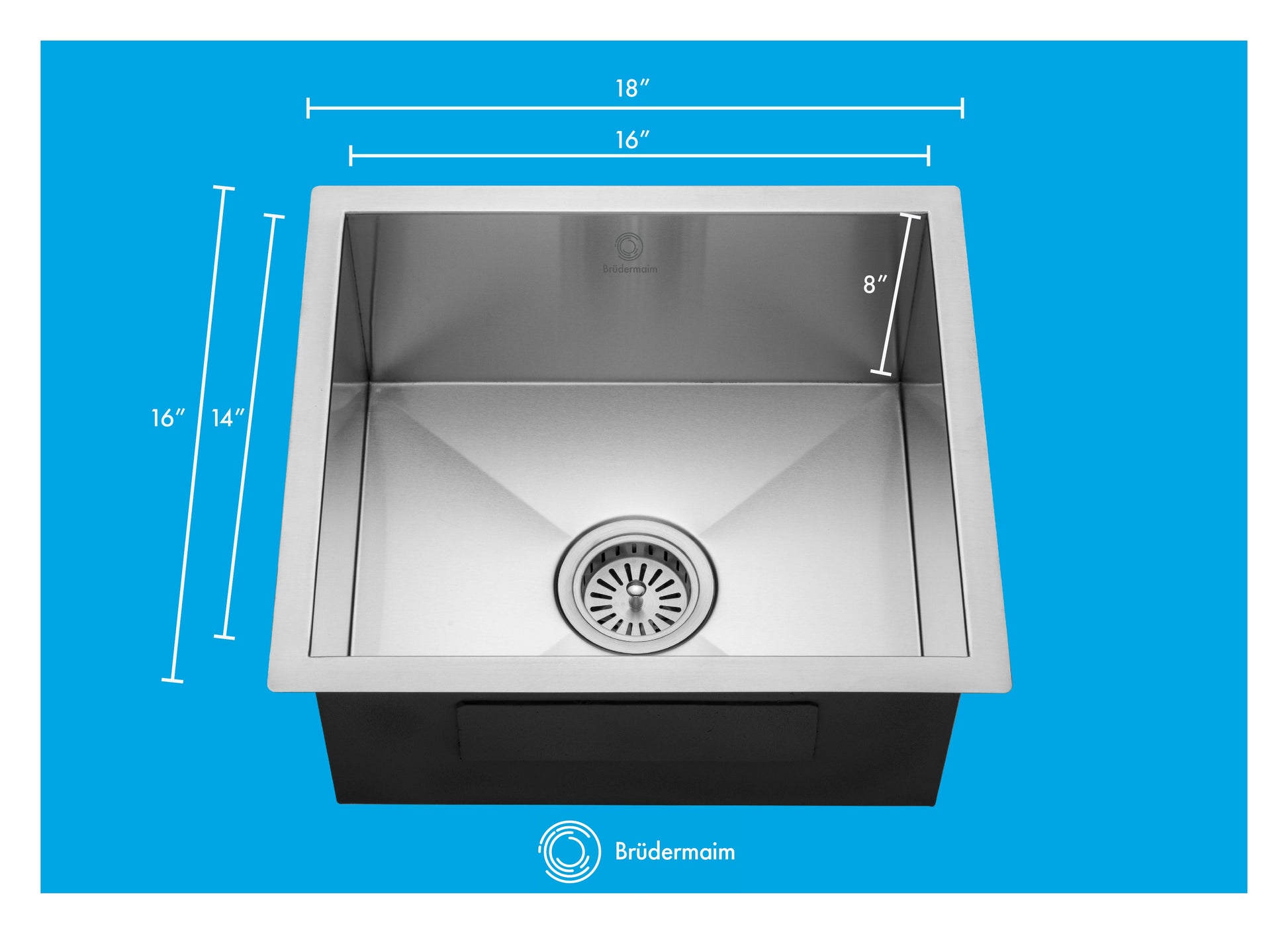 6pcs Combo  - Kitchen Sink - Stainless Steel - BRUDERMAIM 18x16x8 Inch 16 gauge Handcrafted T304 Stainless Steel Undermount Kitchen Sink Zero Radius Single Bowl.