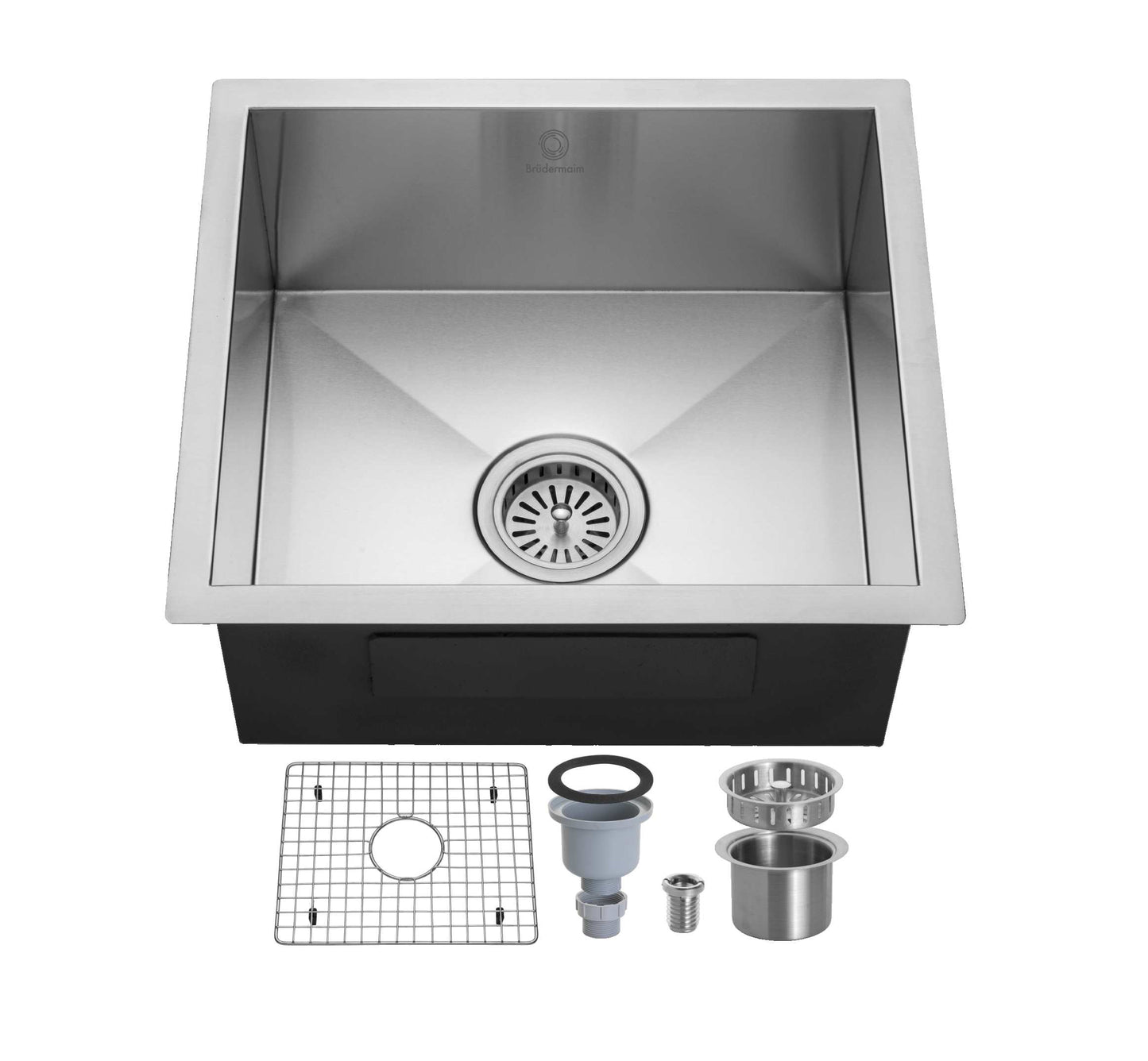 6pcs Combo  - Kitchen Sink - Stainless Steel - BRUDERMAIM 18x16x8 Inch 16 gauge Handcrafted T304 Stainless Steel Undermount Kitchen Sink Zero Radius Single Bowl