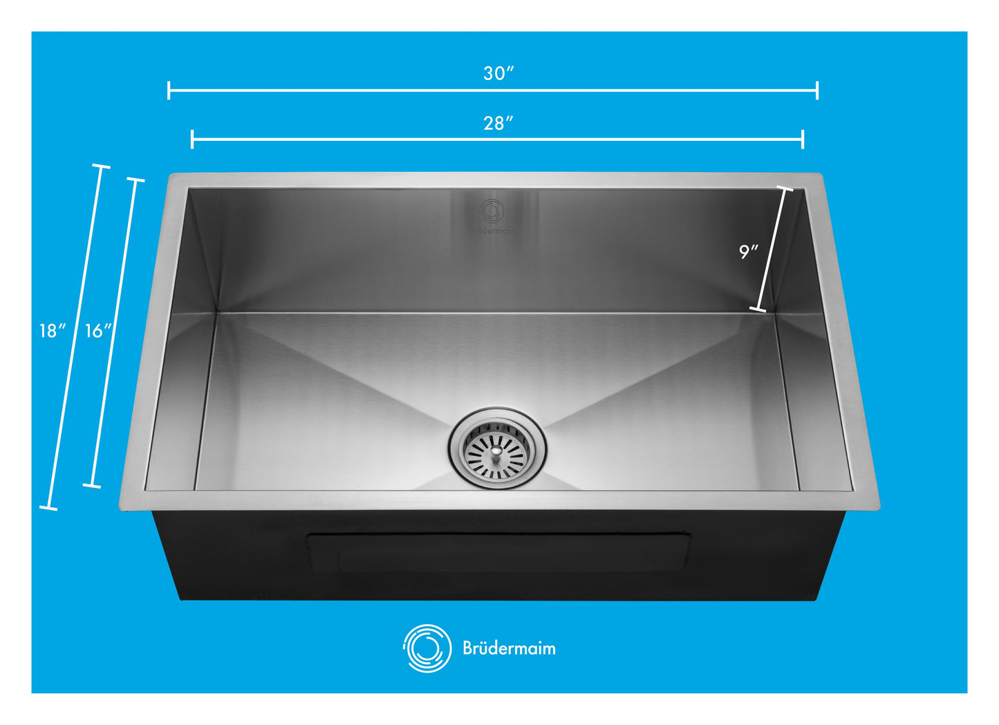 6pcs combo - Kitchen Sink - Stainless Steel - BRUDERMAIM 30x18x9 Inch 16 gauge Handcrafted T304 Stainless Steel Undermount Kitchen Sink Zero Radius Single Bowl.