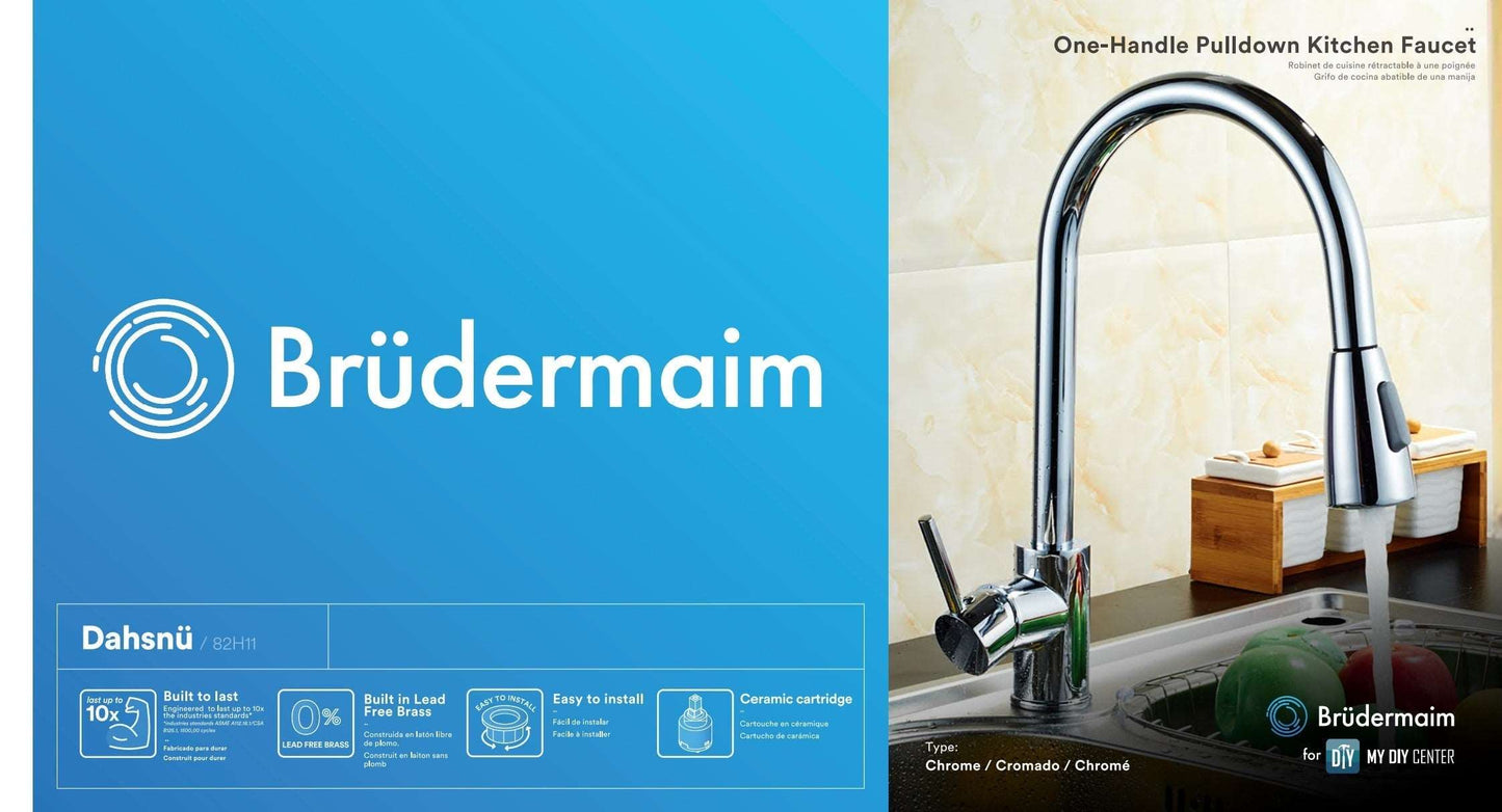 6pcs Box - Pulldown Kitchen Faucet - BRÜDERMAIM Dahsnü - Chrome - Lead Free Brass - cUPC Certified - Ceramic Cartridge