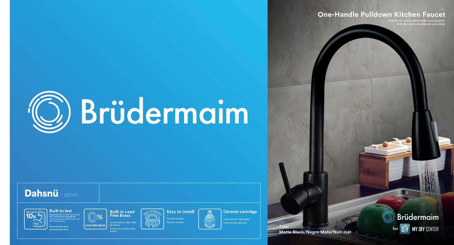 6pcs Box - Pulldown Kitchen Faucet - BRÜDERMAIM Dahsnü - Matte Black - Lead Free Brass - cUPC Certified - Ceramic Cartridge