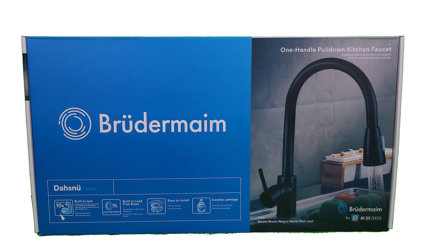 6pcs Box - Pulldown Kitchen Faucet - BRÜDERMAIM Dahsnü - Matte Black - Lead Free Brass - cUPC Certified - Ceramic Cartridge