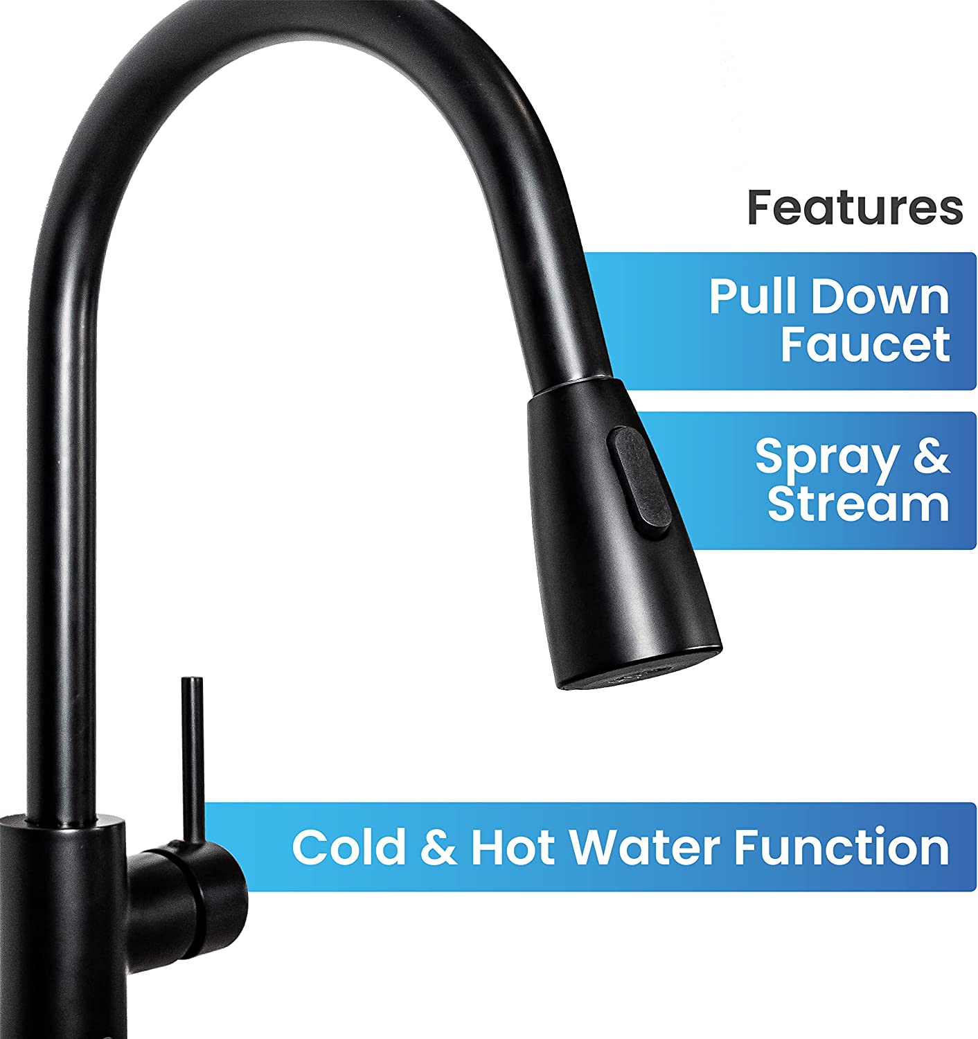 6pcs Box - Pulldown Kitchen Faucet - BRÜDERMAIM Dahsnü - Matte Black - Lead Free Brass - cUPC Certified - Ceramic Cartridge.