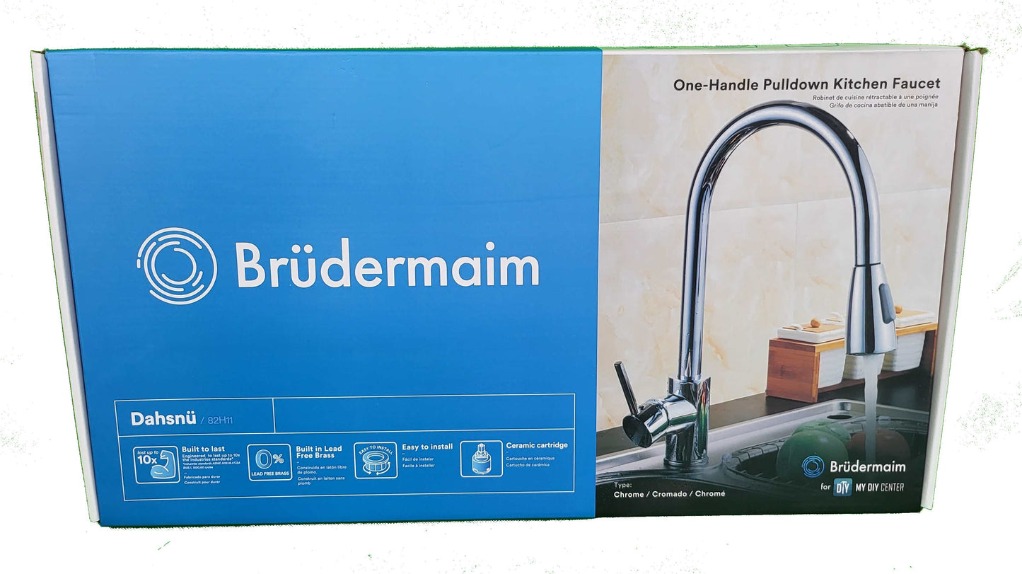 6pcs Box - Pulldown Kitchen Faucet - BRÜDERMAIM Dahsnü - Chrome - Lead Free Brass - cUPC Certified - Ceramic Cartridge