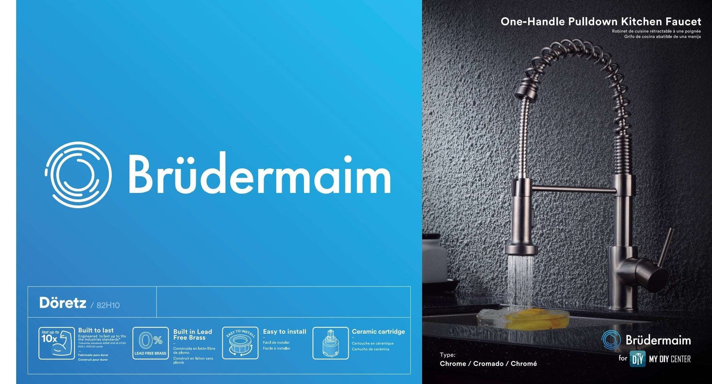 6pcs Box - Pulldown Kitchen Faucet - BRÜDERMAIM Döretz - Chrome - Lead Free Brass - cUPC Certified - Ceramic Cartridge