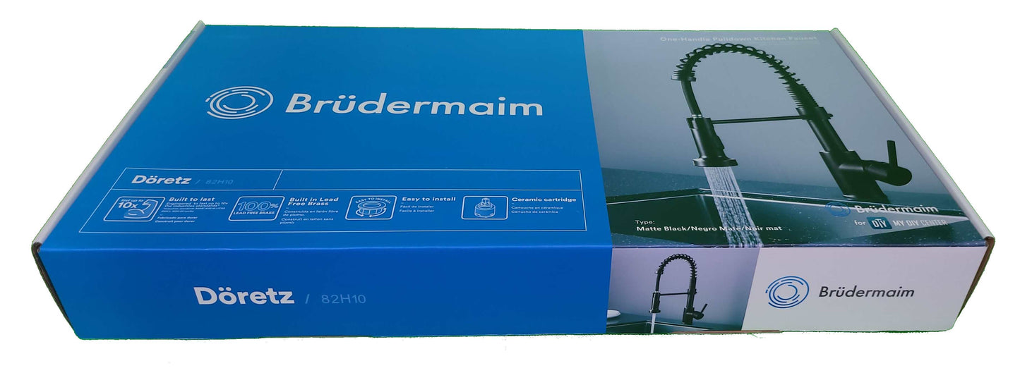 6pcs Box - Pulldown Kitchen Faucet - BRÜDERMAIM Döretz - Matte Black - Lead Free Brass - cUPC Certified - Ceramic Cartridge