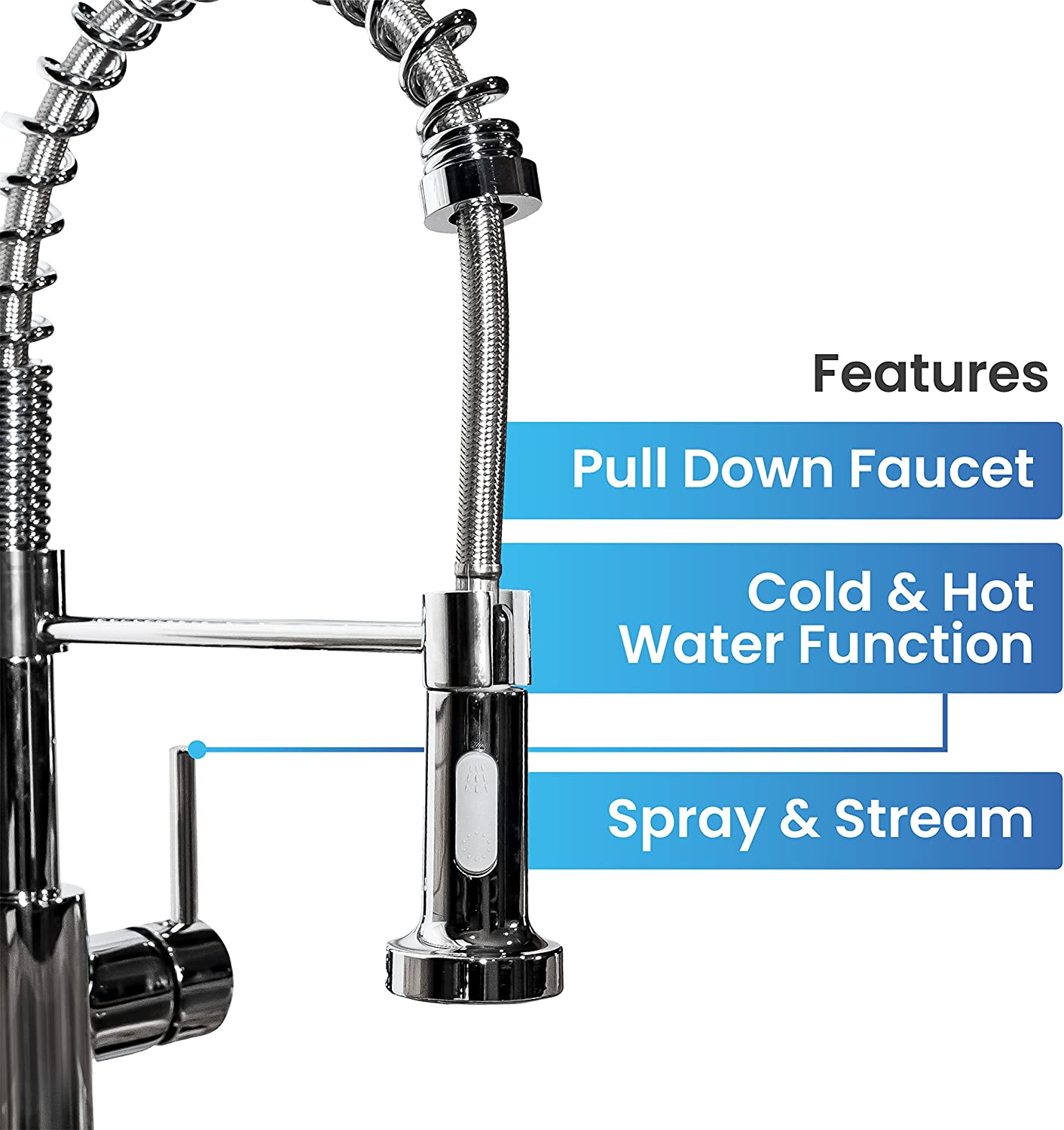 6pcs Box - Pulldown Kitchen Faucet - BRÜDERMAIM Döretz - Chrome - Lead Free Brass - cUPC Certified - Ceramic Cartridge.