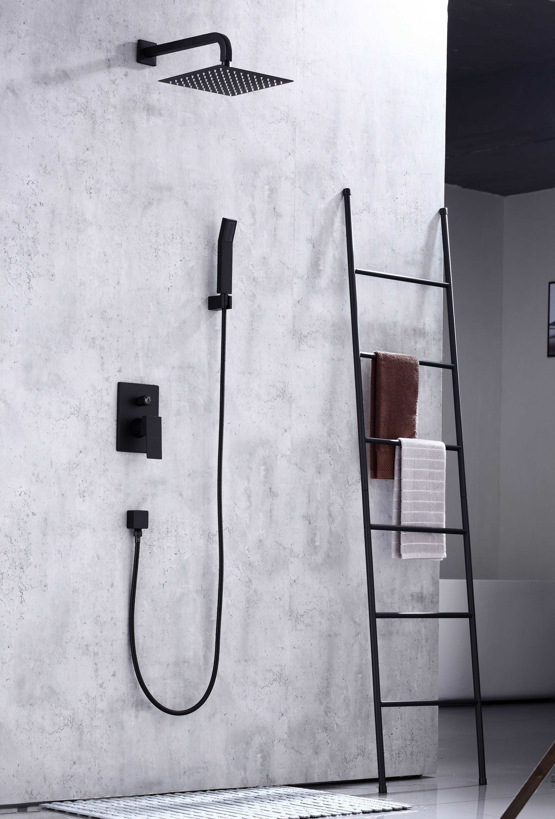 6pcs Box - Single Handle Pressure Balance Shower System - BRÜDERMAIM Rëgen- Matte Black - Lead Free Brass - cUPC Certified - Ceramic Cartridge