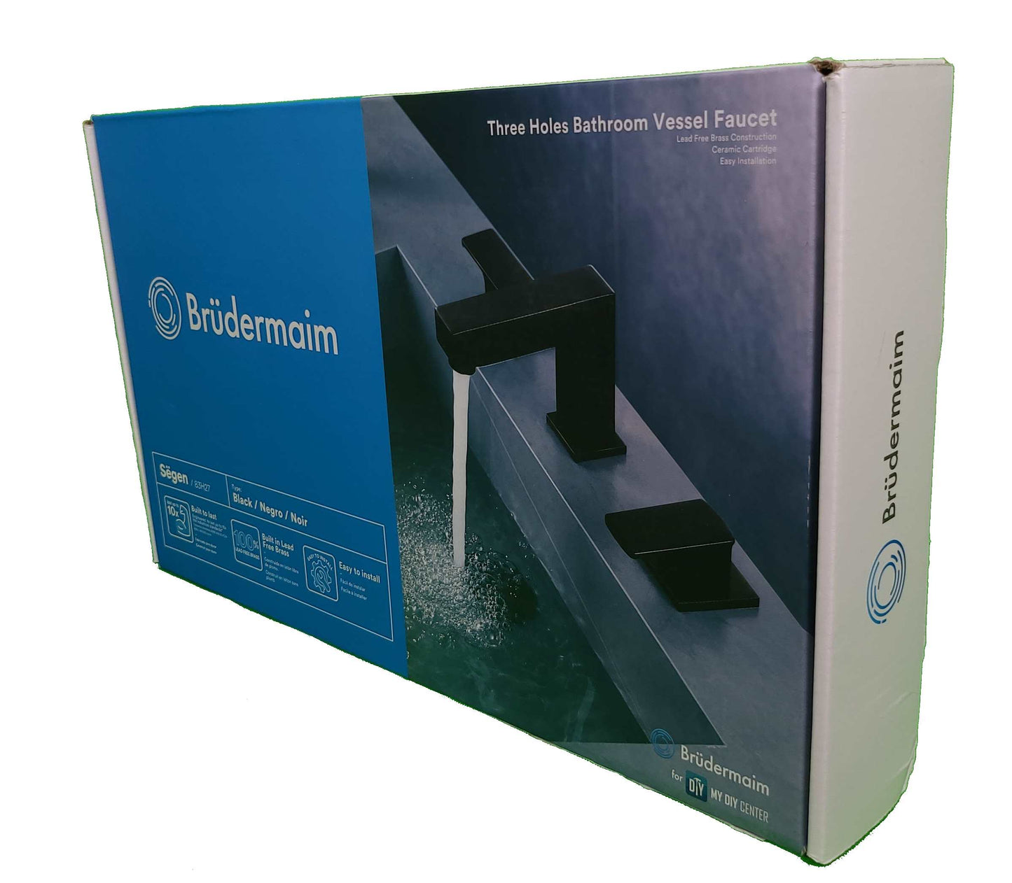 8pcs Box - Three Holes Vessel Lavatory Faucet - BRÜDERMAIM Sëgen- Matte Black - Lead Free Brass - WaterSense and cUPC Certified - Ceramic Cartridge