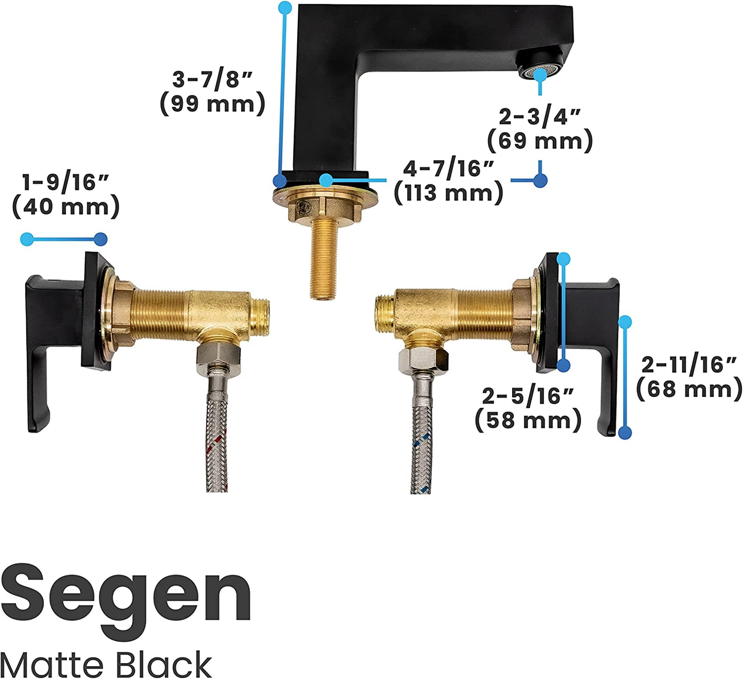 8pcs Box - Three Holes Vessel Lavatory Faucet - BRÜDERMAIM Sëgen- Matte Black - Lead Free Brass - WaterSense and cUPC Certified - Ceramic Cartridge.