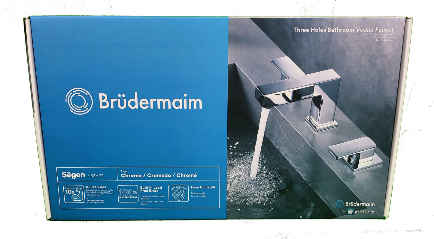 8pcs Box - Three Holes Vessel Lavatory Faucet - BRÜDERMAIM Sëgen- Chrome- Lead Free Brass - WaterSense and cUPC Certified - Ceramic Cartridge