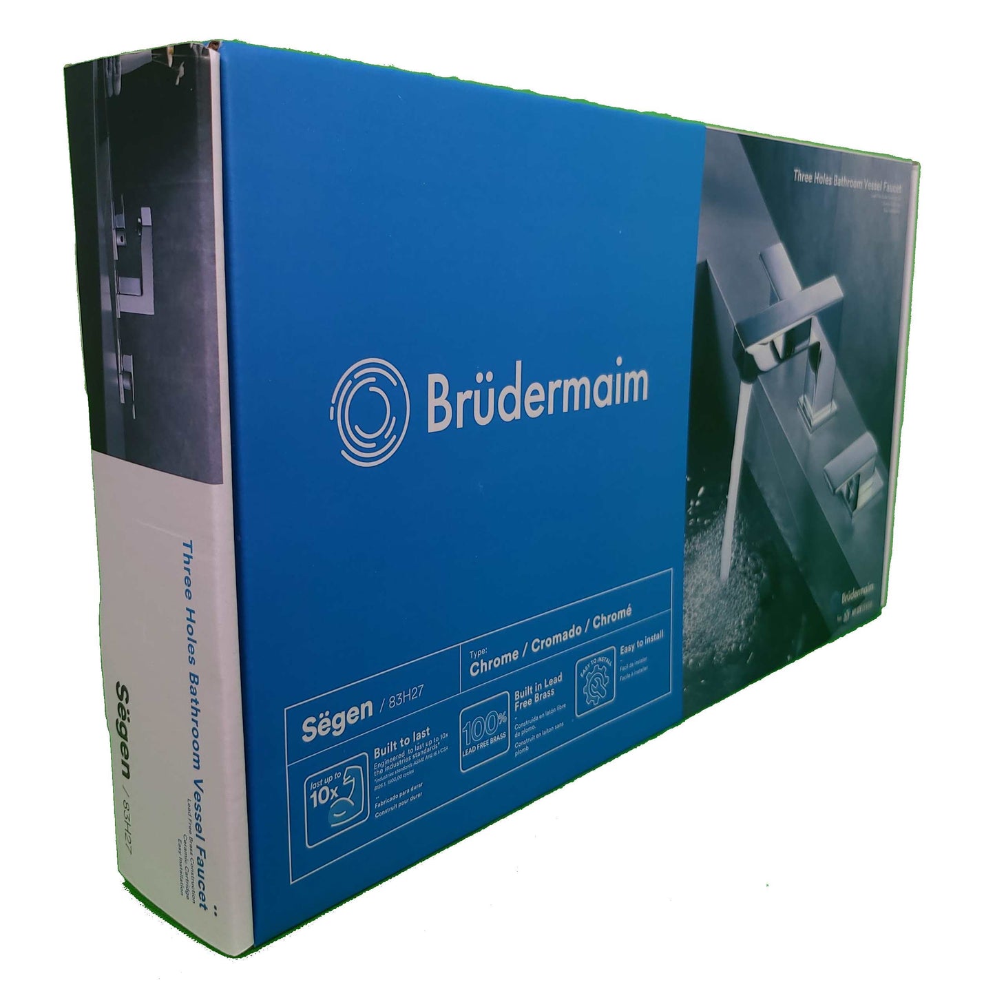 8pcs Box - Three Holes Vessel Lavatory Faucet - BRÜDERMAIM Sëgen- Chrome- Lead Free Brass - WaterSense and cUPC Certified - Ceramic Cartridge