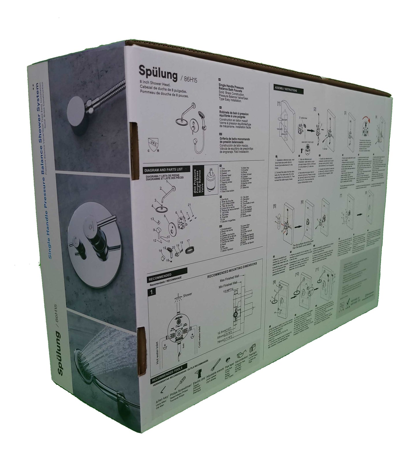 6pcs Box - Single Handle Pressure Balance Shower System - BRÜDERMAIM Spülung- Chrome - Lead Free Brass - cUPC Certified - Ceramic Cartridge