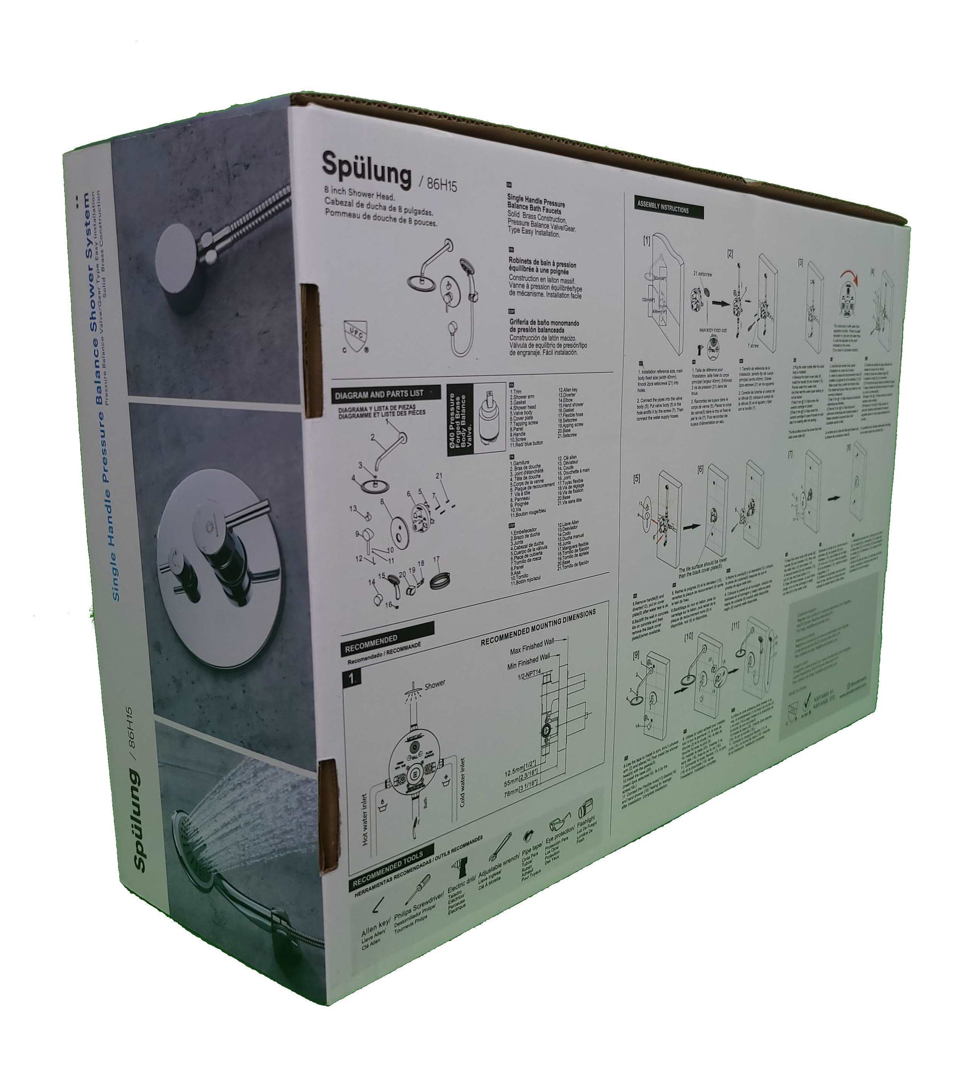 6pcs Box - Single Handle Pressure Balance Shower System - BRÜDERMAIM Spülung- Chrome - Lead Free Brass - cUPC Certified - Ceramic Cartridge