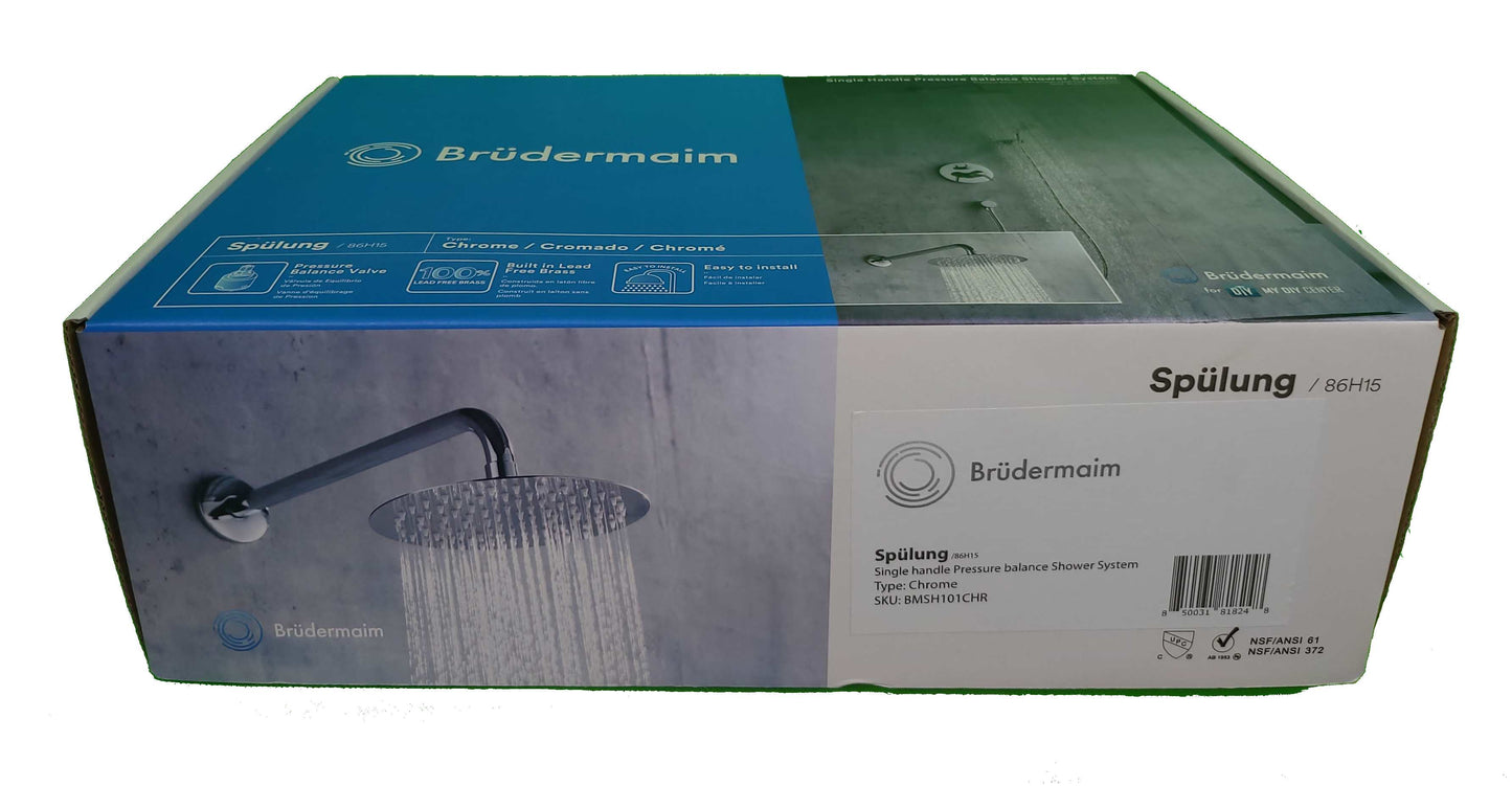 6pcs Box - Single Handle Pressure Balance Shower System - BRÜDERMAIM Spülung- Chrome - Lead Free Brass - cUPC Certified - Ceramic Cartridge