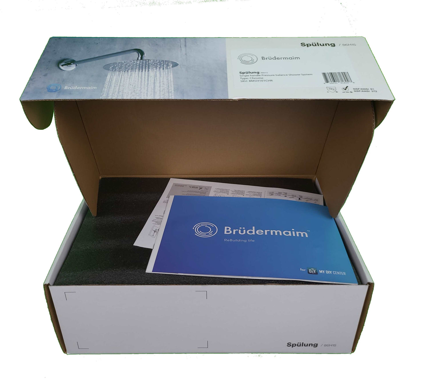 6pcs Box - Single Handle Pressure Balance Shower System - BRÜDERMAIM Spülung- Chrome - Lead Free Brass - cUPC Certified - Ceramic Cartridge