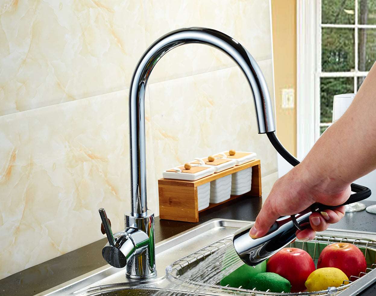 6pcs Box - Pulldown Kitchen Faucet - BRÜDERMAIM Dahsnü - Matte Black - Lead Free Brass - cUPC Certified - Ceramic Cartridge