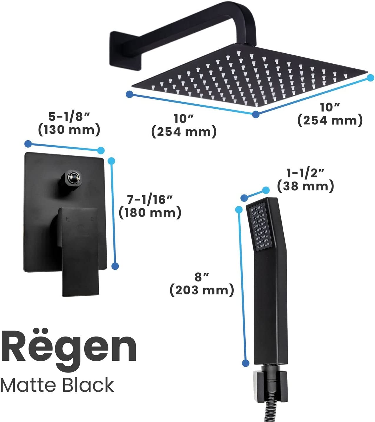 6pcs Box - Single Handle Pressure Balance Shower System - BRÜDERMAIM Rëgen- Matte Black - Lead Free Brass - cUPC Certified - Ceramic Cartridge.