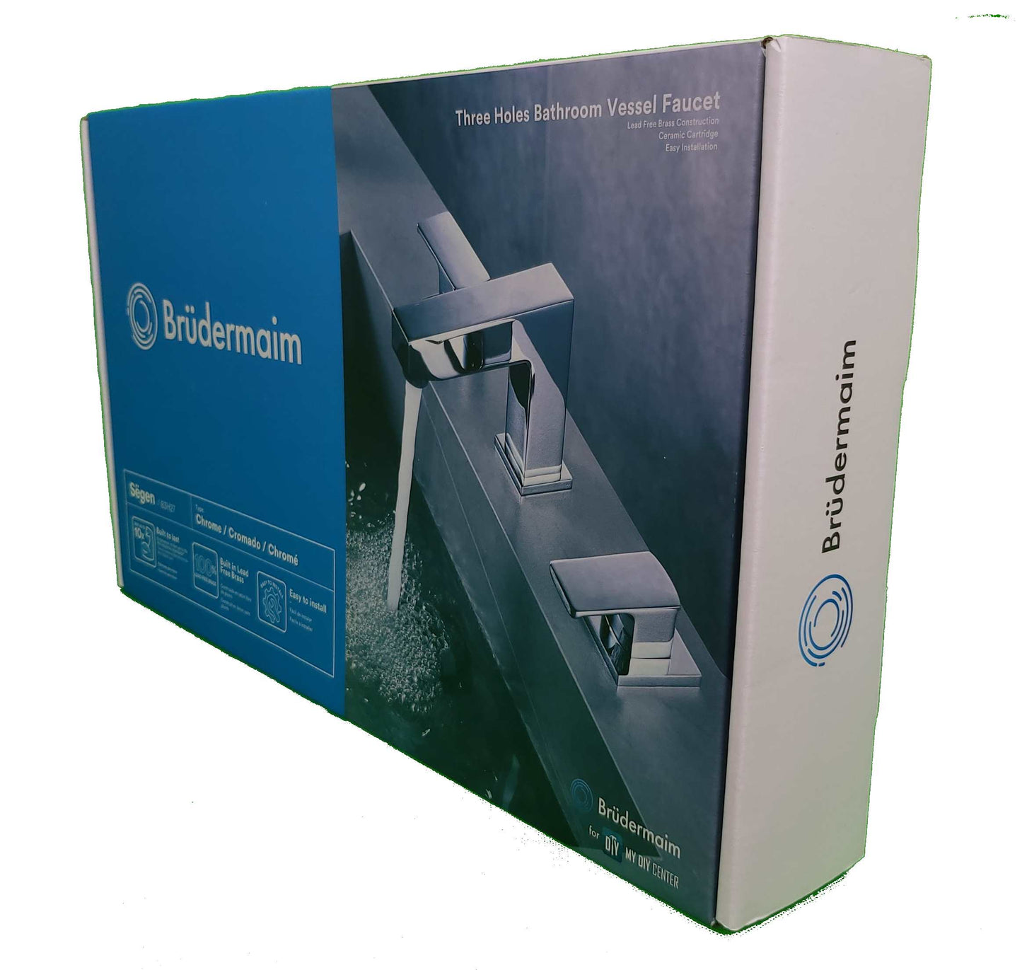 8pcs Box - Three Holes Vessel Lavatory Faucet - BRÜDERMAIM Sëgen- Chrome- Lead Free Brass - WaterSense and cUPC Certified - Ceramic Cartridge