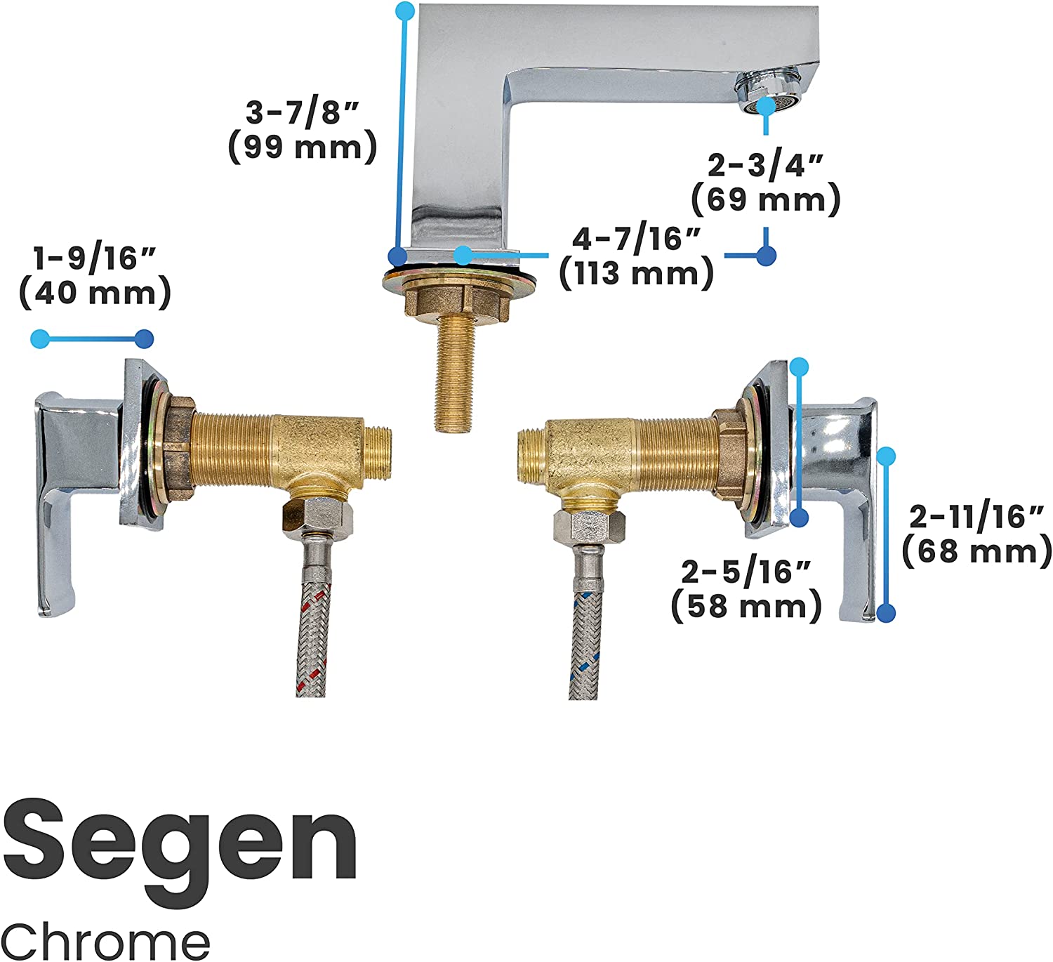 8pcs Box - Three Holes Vessel Lavatory Faucet - BRÜDERMAIM Sëgen- Chrome- Lead Free Brass - WaterSense and cUPC Certified - Ceramic Cartridge.