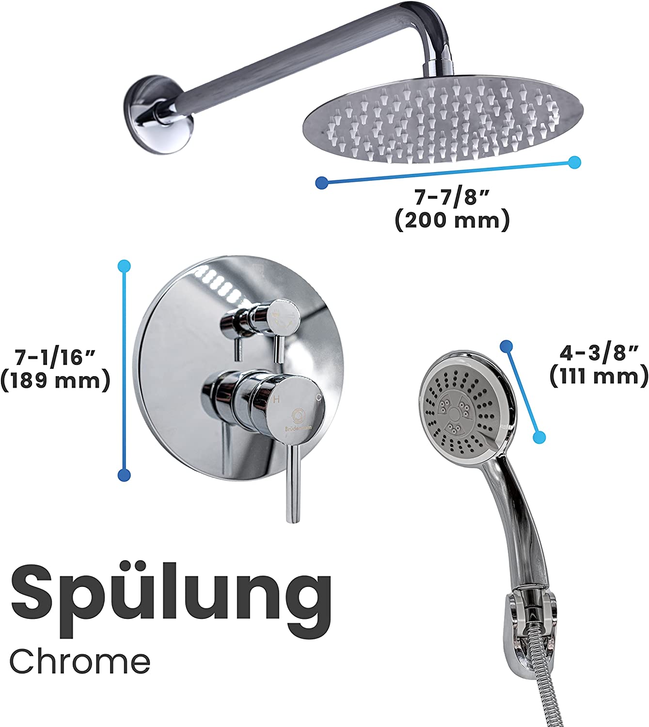 6pcs Box - Single Handle Pressure Balance Shower System - BRÜDERMAIM Spülung- Chrome - Lead Free Brass - cUPC Certified - Ceramic Cartridge.